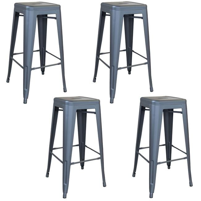 Gunmetal 30-Inch Stackable Metal Bar Stools, Set of 4