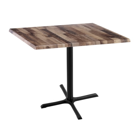 Indoor/Outdoor 36" Tall OD211 Black Table Base with 30" x 30" Foot and 36" x 36" Square Indoor/Outdoor Rustic Top by the Holland Bar Stool Co.