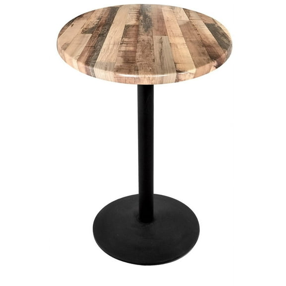 Indoor/Outdoor 36" Tall OD214 Black Table Base with 22" Diameter Foot and 36" x 36" Square Indoor/Outdoor Rustic Top by the Holland Bar Stool Co.
