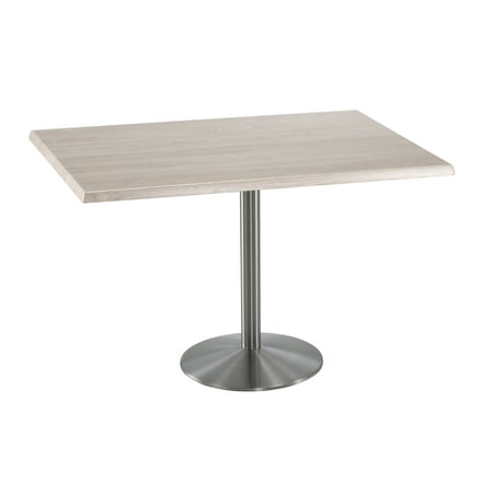Indoor/Outdoor 36" Tall OD214 Stainless Steel Table Base with 22" Diameter Foot and 30" x 48" Indoor/Outdoor White Ash Top by the Holland Bar Stool Co.
