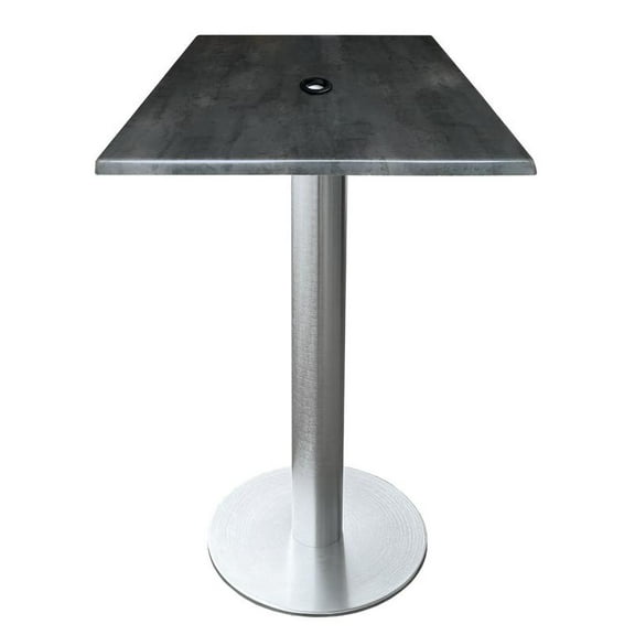 Indoor/Outdoor 36" Tall OD219 Brushed Aluminum Table Base with 18" Diameter Foot and 30" x 30" Square Indoor/Outdoor Black Steel Top with Umbrella Hole