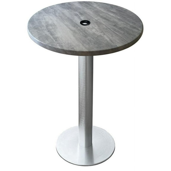 Indoor/Outdoor 36" Tall OD219 Brushed Aluminum Table Base with 18" Diameter Foot and 30" Diameter Indoor/Outdoor Greystone Top with Umbrella Hole