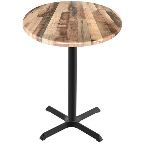 Indoor/Outdoor 42" Tall OD211 Black Table Base with 30" x 30" Foot and 30" Diameter Indoor/Outdoor Black Steel Top by the Holland Bar Stool Co.