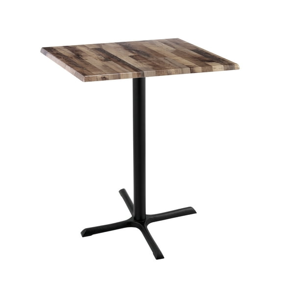 Indoor/Outdoor 42" Tall OD211 Black Table Base with 30" x 30" Foot and 30" x 30" Square Indoor/Outdoor Rustic Top by the Holland Bar Stool Co.