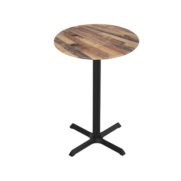 Indoor/Outdoor 42" Tall OD211 Black Table Base with 30" x 30" Foot and 36" Diameter Indoor/Outdoor Rustic Top by the Holland Bar Stool Co.