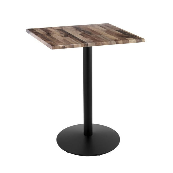 Indoor/Outdoor 42" Tall OD214 Black Table Base with 22" Diameter Foot and 30" x 30" Square Indoor/Outdoor Rustic Top by the Holland Bar Stool Co.