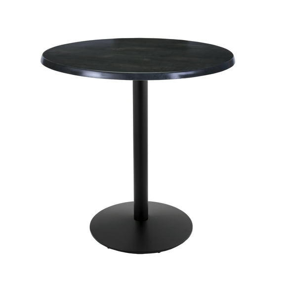 Indoor/Outdoor 42" Tall OD214 Black Table Base with 22" Diameter Foot and 36" Diameter Indoor/Outdoor Black Steel Top by the Holland Bar Stool Co.