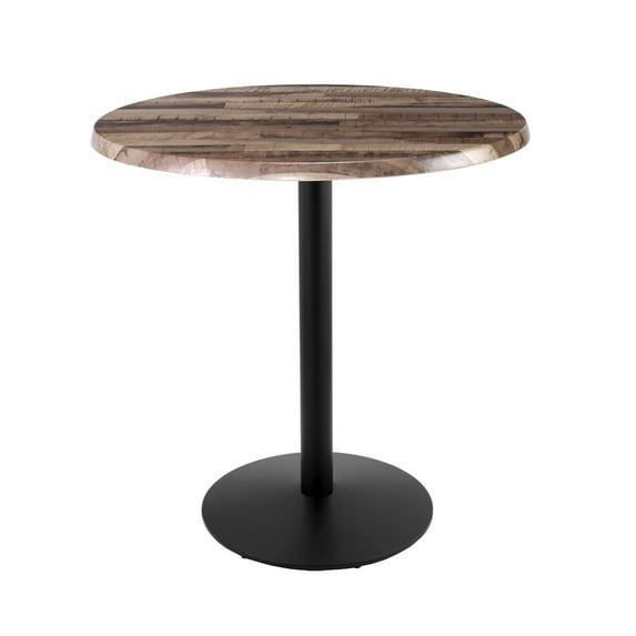 Indoor/Outdoor 42" Tall OD214 Black Table Base with 22" Diameter Foot and 36" Diameter Indoor/Outdoor Rustic Top by the Holland Bar Stool Co.