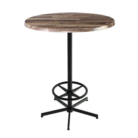 Indoor/Outdoor 42" Tall OD216 Black Table Base with 30" Diameter Indoor/Outdoor Rustic Top by the Holland Bar Stool Co.