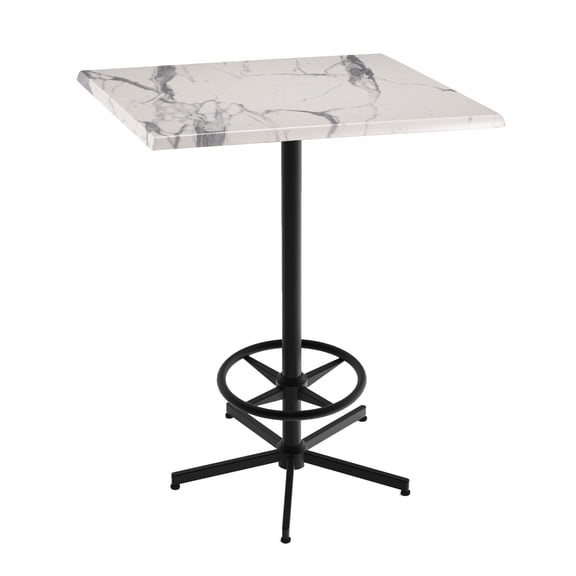 Indoor/Outdoor 42" Tall OD216 Black Table Base with 30" x 30" Square Indoor/Outdoor White Marble Top by the Holland Bar Stool Co.