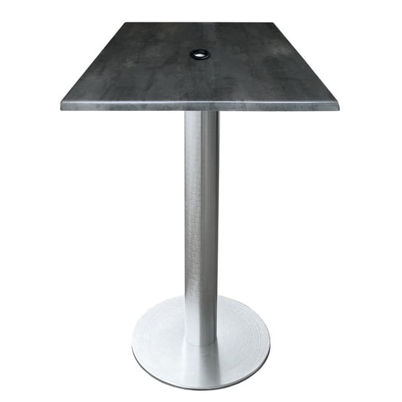 Indoor/Outdoor 42" Tall OD219 Brushed Aluminum Table Base with 18" Diameter Foot and 36" x 36" Square Indoor/Outdoor Black Steel Top with Umbrella Hole