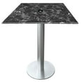thumbnail image 1 of Indoor/Outdoor 42" Tall OD219 Brushed Aluminum Table Base with 18" Diameter Foot and 36" x 36" Square Indoor/Outdoor Black Marble Top with Umbrella Hole, 1 of 4