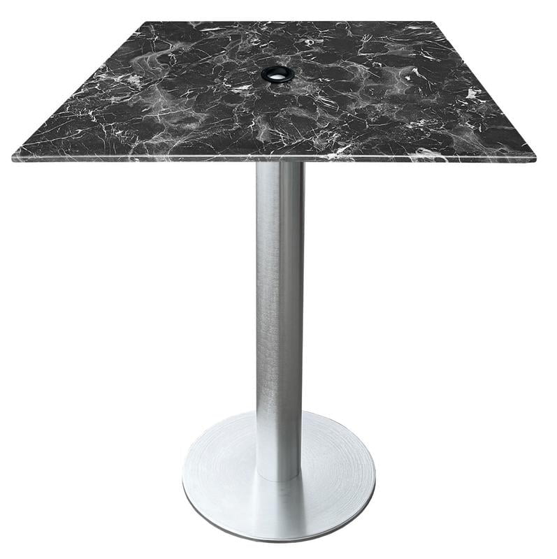 EuroSlim 32" Square Black Marble Bar Height Table with Silver Aluminum Base