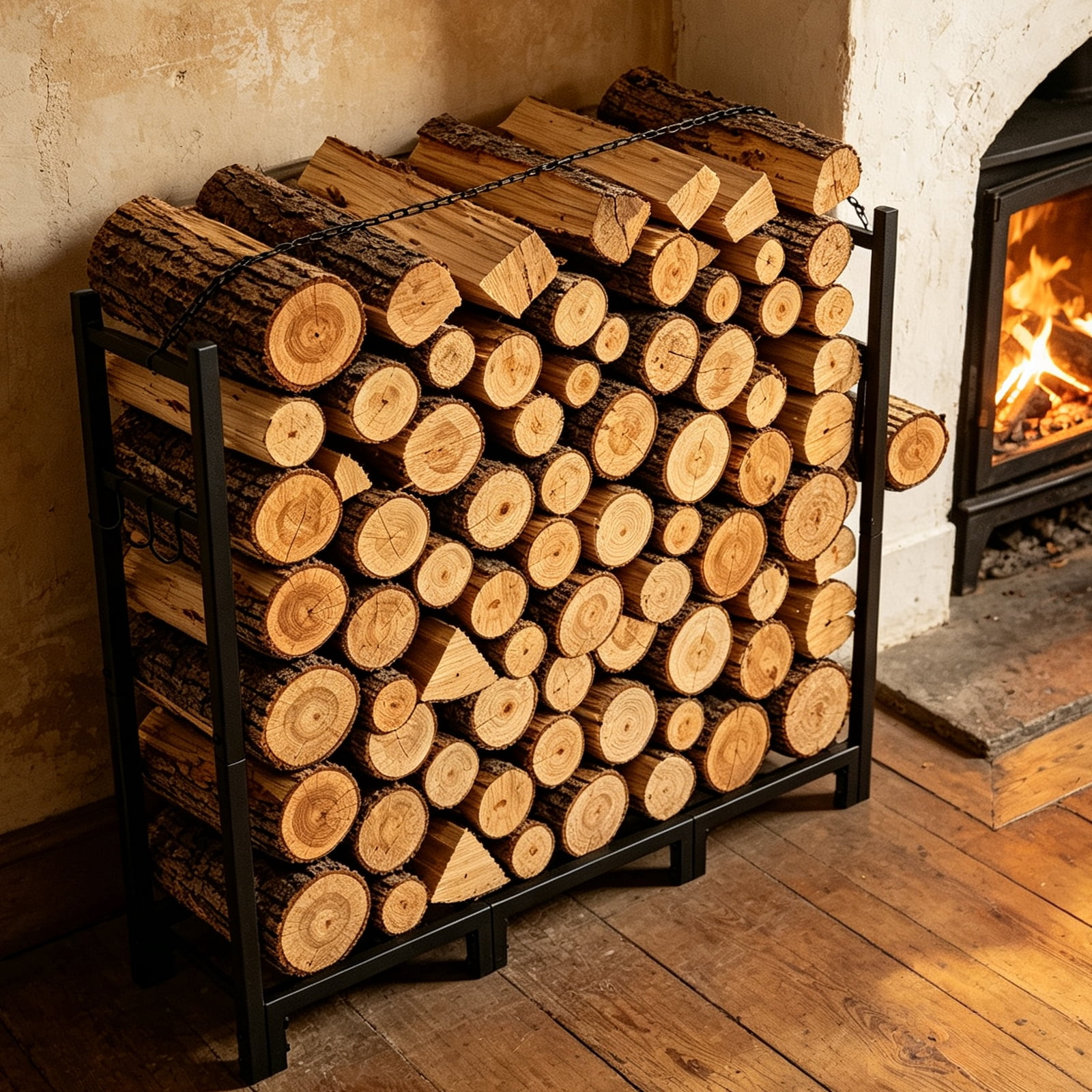 Indoor Outdoor 4FT Firewood Rack Heavy Duty Log Storage Stand with ...