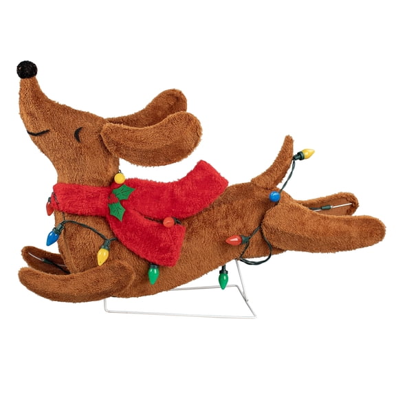 Indoor/Outdoor 50-Count LED Plush Dachshund Christmas Decoration, Multicolor, 30 inch