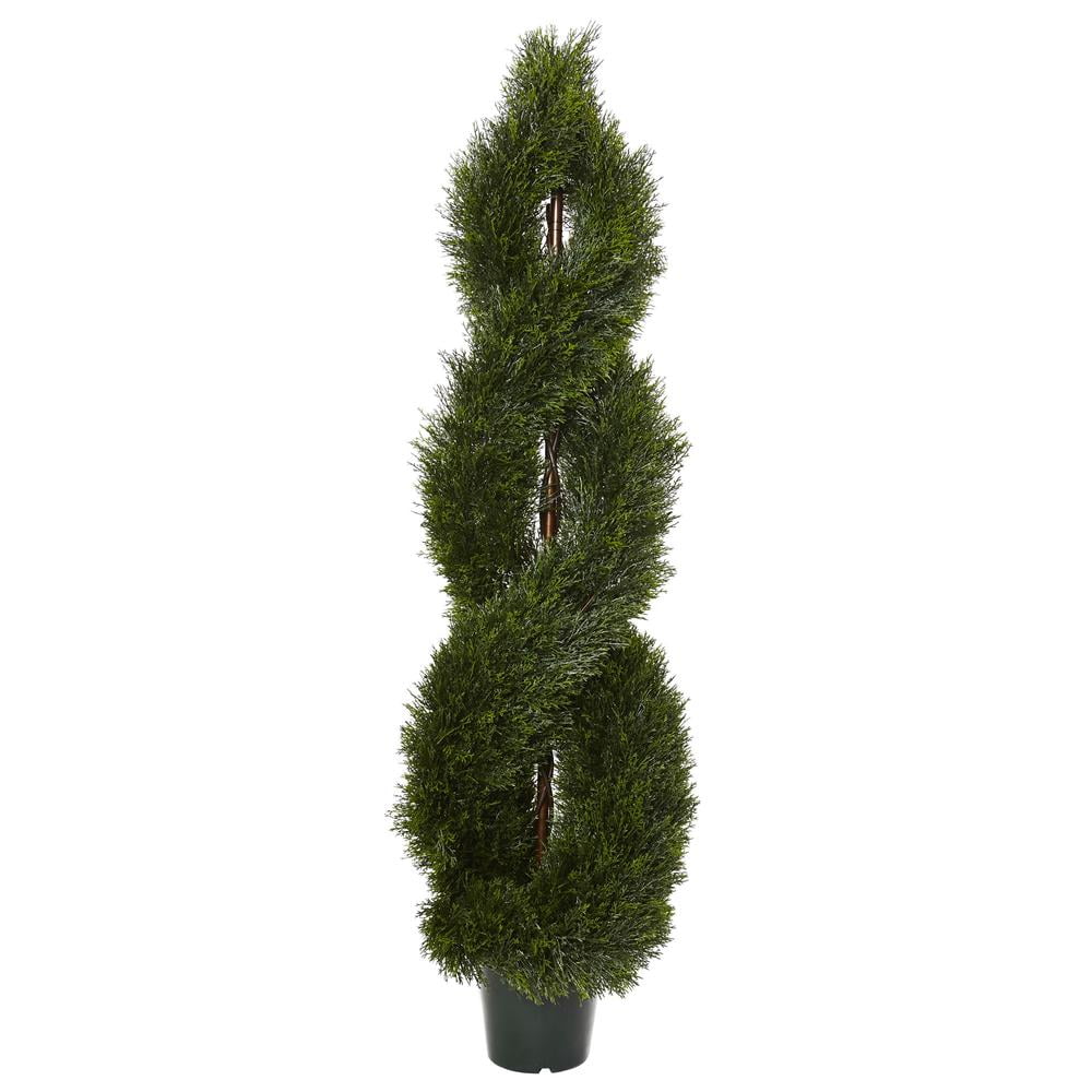 5' Green Plastic Spiral Topiary with Black Pot
