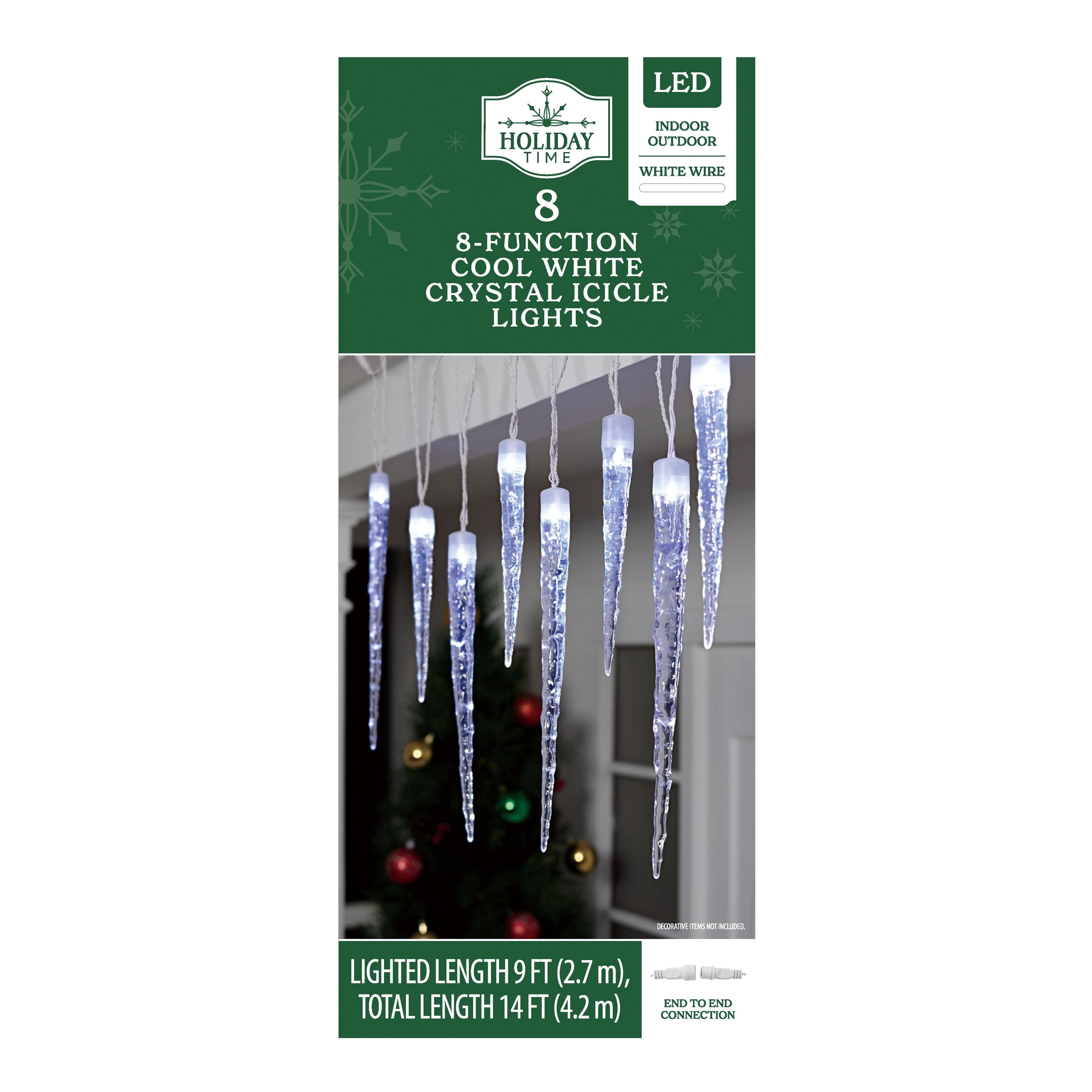 Indoor/Outdoor 8-Count LED 8-Function Crystal Christmas Icicle Lights ...