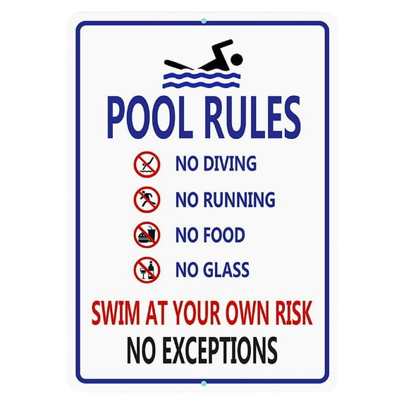 Indoor/Outdoor Aluminum Swimming Pool Rules Sign, 0.36 Aluminum Durable Rust-Proof, Pre-Drilled Holes Easy Hang, Fits Pool/Garage/Bar Decor