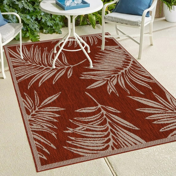 Indoor/Outdoor Area Rug/ Runner/ Doormat- Black&Gray & Ivory&Blue&Natural&Black & Red & Taupe Ivory&GreenColor -Machine Washable, Weather and UV Resistant-Liana Ivory & Red 10'5''x13'