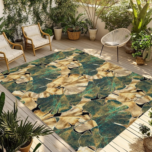 Non Abstract Indoor Outdoor Area Rugs,Tropical Palm and Banana Tree Patio Rug Non ...