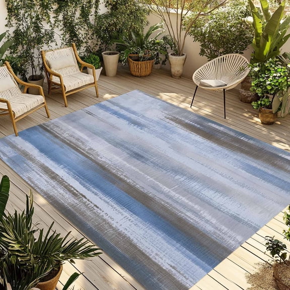 Indoor Outdoor Area Rugs,Blue Gray Gradient Washable Patio Rug Non-slip Quick Dry Camping Rugs,Nordic Style Minimalism Floor Carpet for Porch Deck Backyard Decor,4x6ft