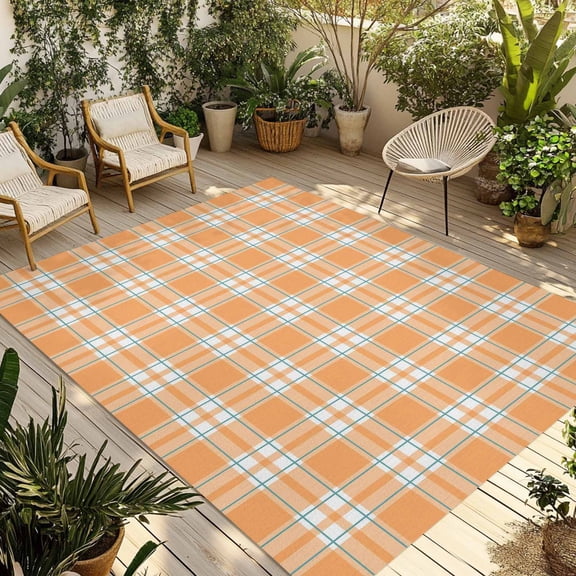 Indoor Outdoor Area Rugs,Fall Orange Tartan Washable Patio Rug Non-slip Quick Dry Camping Rugs,Country Classic Plaid Floor Carpet for Porch Deck Backyard RV Decor,4x6ft