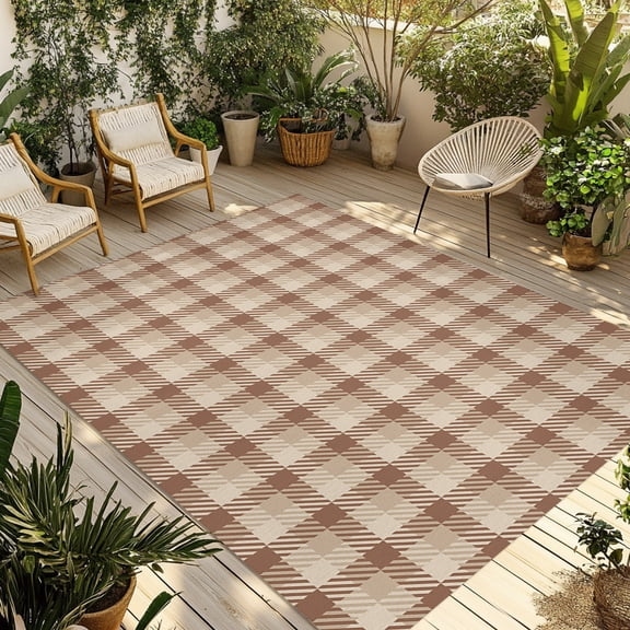 Indoor Outdoor Area Rugs,Farmhouse Retro Buffalo Plaid Washable Patio Rug Non-slip Quick Dry Camping Rugs,Tartan Lattice Floor Carpet for Porch Deck Backyard RV Decor,4x6ft