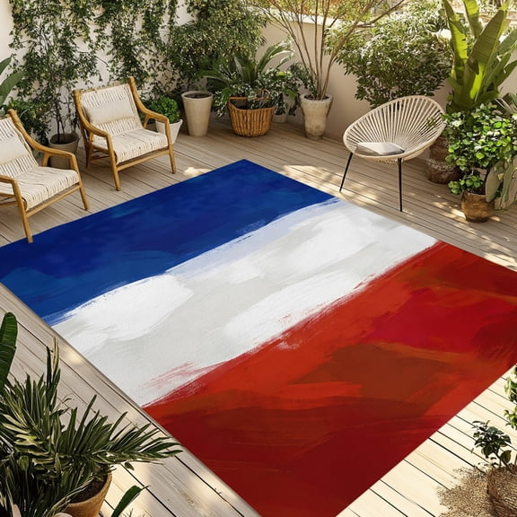 Indoor Outdoor Area Rugs,French National Day French Flag Washable Patio Rug Non-slip Quick Dry Camping Rugs,Blue White Red Stripes Floor Carpet for Porch Deck Backyard RV Decor,6x9ft