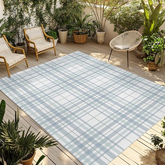 Indoor Outdoor Area Rugs,Gray Stripe Buffalo Plaid Washable Patio Rug Non-slip Quick Dry Camping Rugs,Minimalist Geometric Line Lattice Floor Carpet for Porch Deck Backyard RV Decor,6x9ft