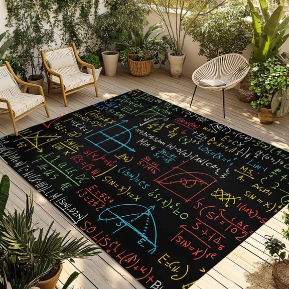 Indoor Outdoor Area Rugs,Mathematical Formulas Math Doodle Washable Patio Rug Non-slip Quick Dry Camping Rugs,Cartoon Style Floor Carpet for Porch Deck Backyard Decor,5x8ft