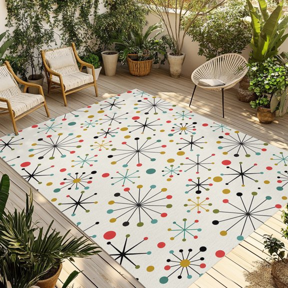 Indoor Outdoor Area Rugs,Mid Century Abstract Geometric Washable Patio Rug Non-slip Quick Dry Camping Rugs,Modern Colorful Atomic Floor Carpet for Porch Deck Backyard RV Decor,4x6ft