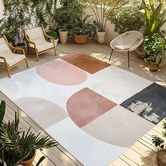 Indoor Outdoor Area Rugs,Minimalist Bohemian Color Block Patio Rug Non-slip Quick Dry Camping Rugs,Abstract Nordic Geometric Floor Carpet for Porch Deck Backyard Decor,4x6ft
