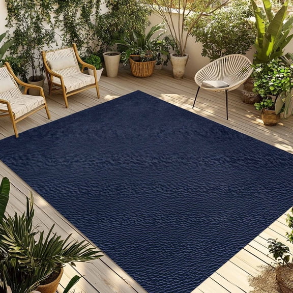 Indoor Outdoor Area Rugs,Modern Navy Blue Cowhide Washable Patio Rug Non-slip Quick Dry Camping Rugs,Classic Leather Texture Floor Carpet for Porch Deck Backyard RV Decor,4x6ft
