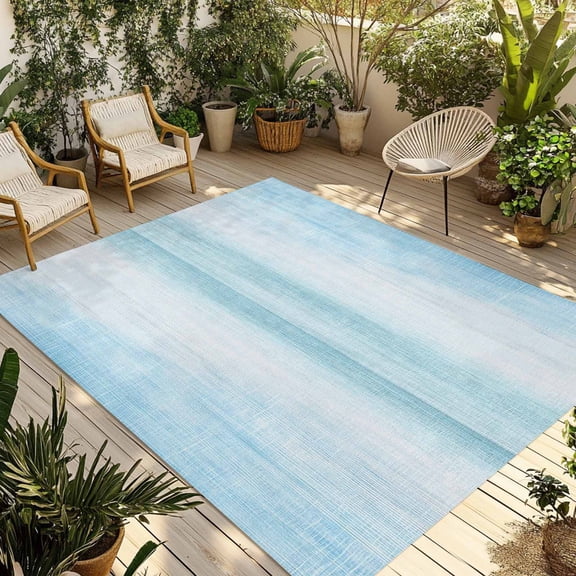 Indoor Outdoor Area Rugs,Modern Summer Light Blue Washable Patio Rug Non-slip Quick Dry Camping Rugs,Pastoral Pure Water Texture Floor Carpet for Porch Deck Backyard RV Decor,4x6ft