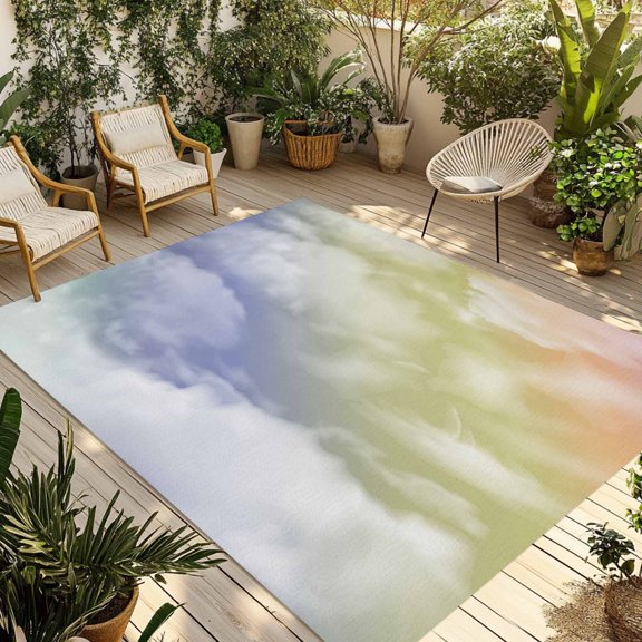 Indoor Outdoor Area Rugs,Nature Colored Clouds Washable Patio Rug Non-slip Quick Dry Camping Rugs,Colorful Gradient Floor Carpet for Porch Deck Backyard RV Decor,4x6ft