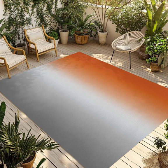 Indoor Outdoor Area Rugs,Orange Gradient Grey Ombre White Stripe Washable Patio Rug Non-slip Quick Dry Camping Rugs,Modern Minimalism Style Floor Carpet for Porch Deck Backyard RV Decor,4x6ft