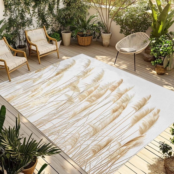 Indoor Outdoor Area Rugs,Pastoral Reed Pampas Grass Plant Washable Patio Rug Non-slip Quick Dry Camping Rugs,Autumn Botanical on White Floor Carpet for Porch Deck Backyard RV Decor,4x6ft