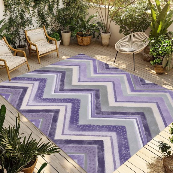 Indoor Outdoor Area Rugs,Purple Gradient Stripe Nordic Style Patio Rug Non-slip Quick Dry Camping Rugs,Zigzag Art Floor Carpet for Porch Deck Backyard Decor,4x6ft
