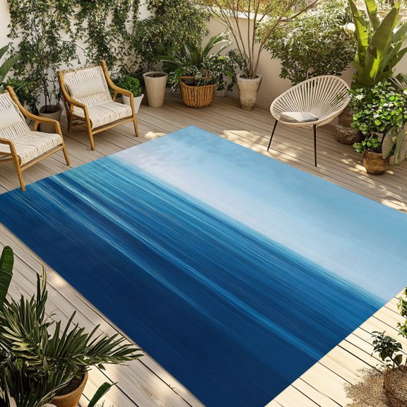 Indoor Outdoor Area Rugs,Summer Blue Sea Ocean Washable Patio Rug Non-slip Quick Dry Camping Rugs,Tranquility Minimalist Style Floor Carpet for Porch Deck Backyard Decor,4x6ft