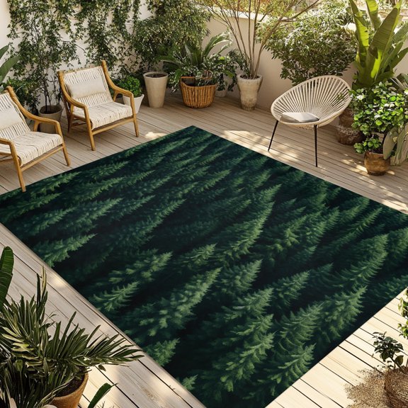 Indoor Outdoor Area Rugs,Summer Green Forest Plant Washable Patio Rug Non-slip Quick Dry Camping Rugs,Botanical Pine Tree Floor Carpet for Porch Deck Backyard Decor,4x6ft