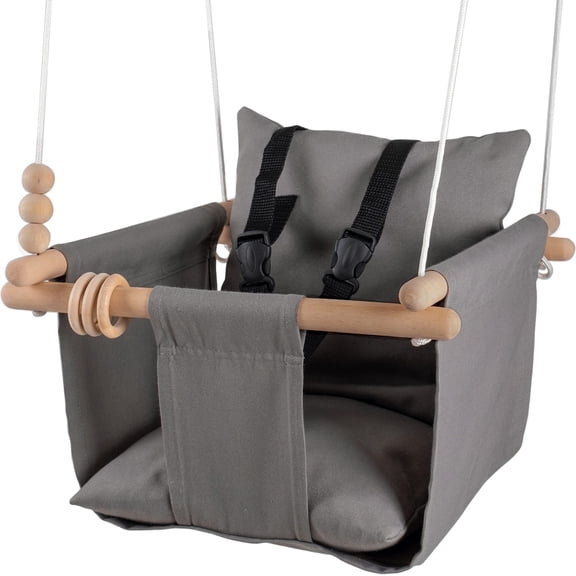 Indoor Outdoor Baby Swing with 3-Point Harness and Hardware for Ceiling, Porch, Doorway, Canvas Baby Swing Outdoor Toddler Swing Seat Dark Gray