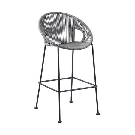 Indoor Outdoor Bar Stool with Rounded Rope Woven Seat, Gray