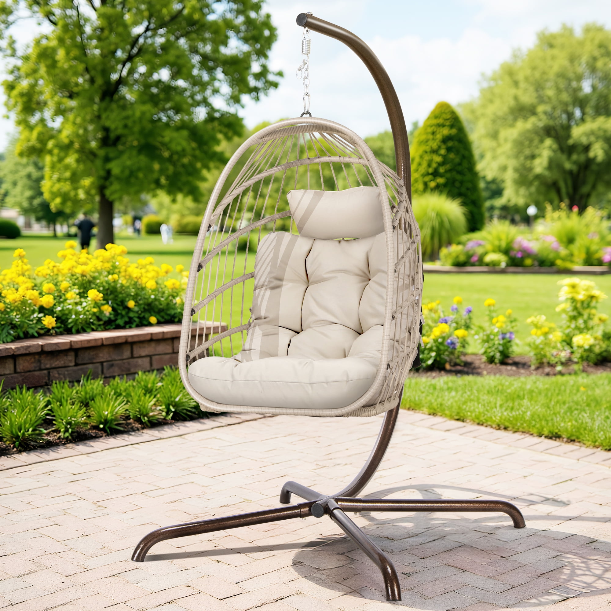 RADIATA Hanging Egg Chair with Stand, Beige Rattan Liberia Ubuy