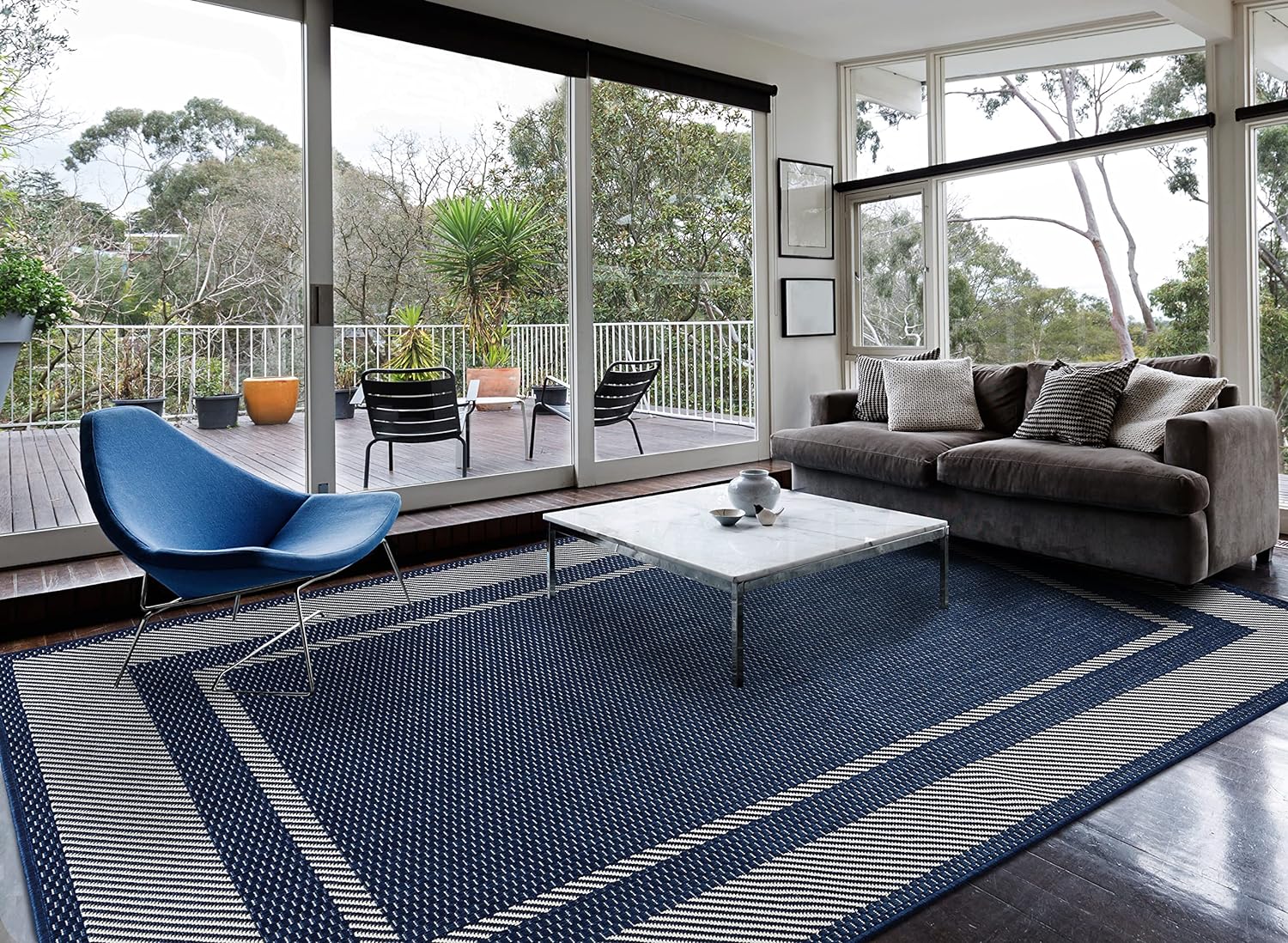 Indoor Outdoor Border Rug (6.5'x9', Blue) - Walmart.com