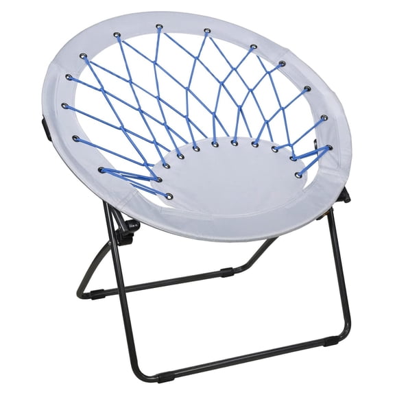 Indoor Outdoor Bungee Round Metal Framed Folding Dish Saucer Chair for Bedroom, Dorm Room, Outdoor Activities, Movies and Camping, Cobalt Blue (Pack of 1)
