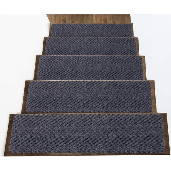 Indoor and Outdoor Carpet Stair Treads - 32" x 8" Non-Slip Stair Treads Carpet for Wooden Steps - Rubber Stair Tread Mats - Stair Rugs Anti Slip for Kids Elders and Dogs  Grey Set of 14