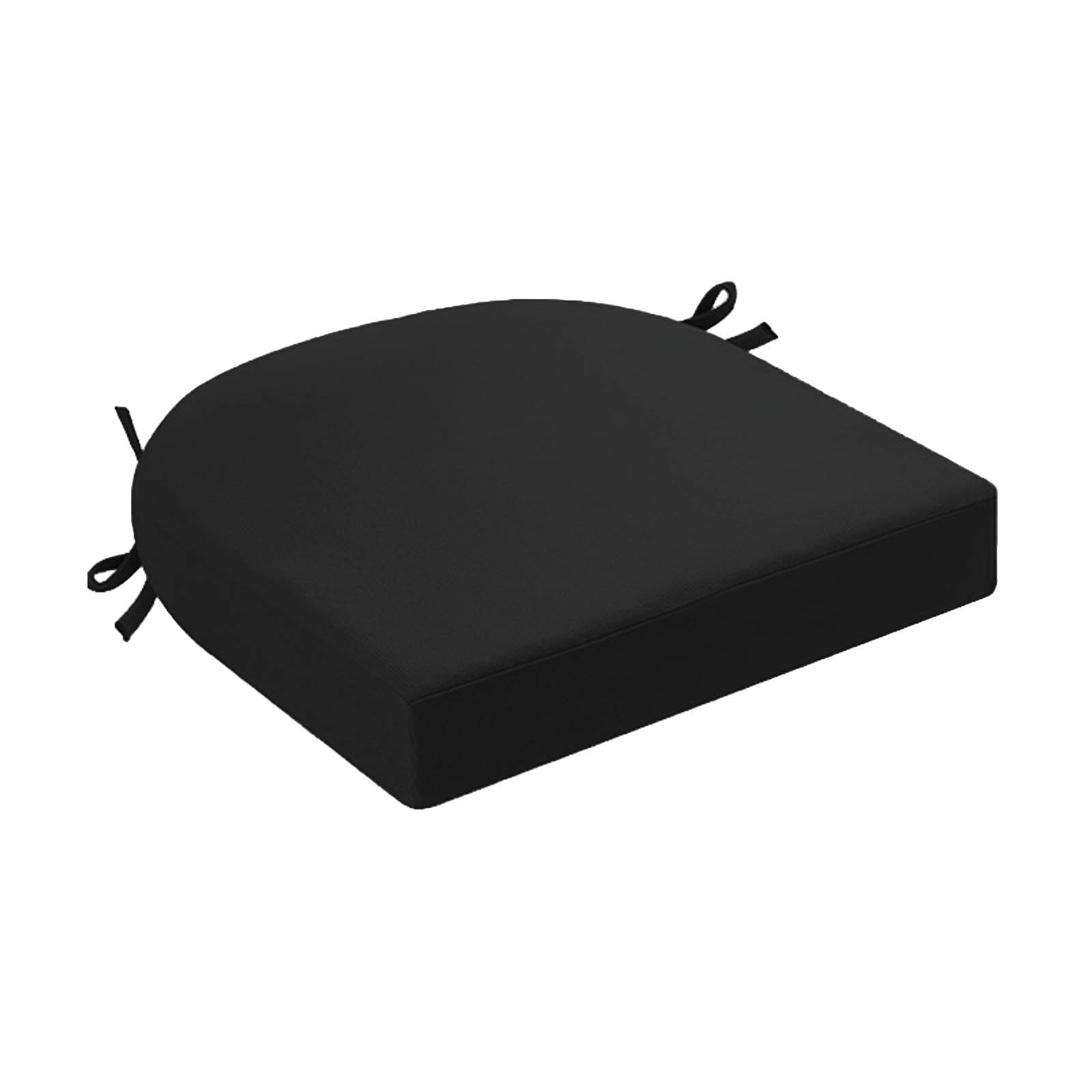 Indoor Outdoor Chair Cushion - 16.9 x 15.7 Inch Thick Seat Pad with Adjustable Ties for Dining Chairs, Patio Furniture, and Garden Chairs - Foam Comfort Seat Cushion for Home and Garden (Black)