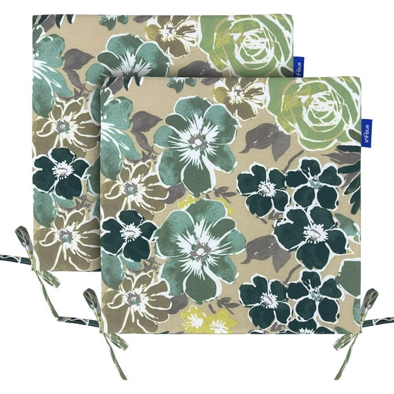 Indoor/Outdoor Chair Cushions Set of 2 Chair Pads Water Resistance Square Corner Outdoor Cushions for Furniture -  Chair Cushions with Ties (Cabbage,17''x 17'',Set of 2)
