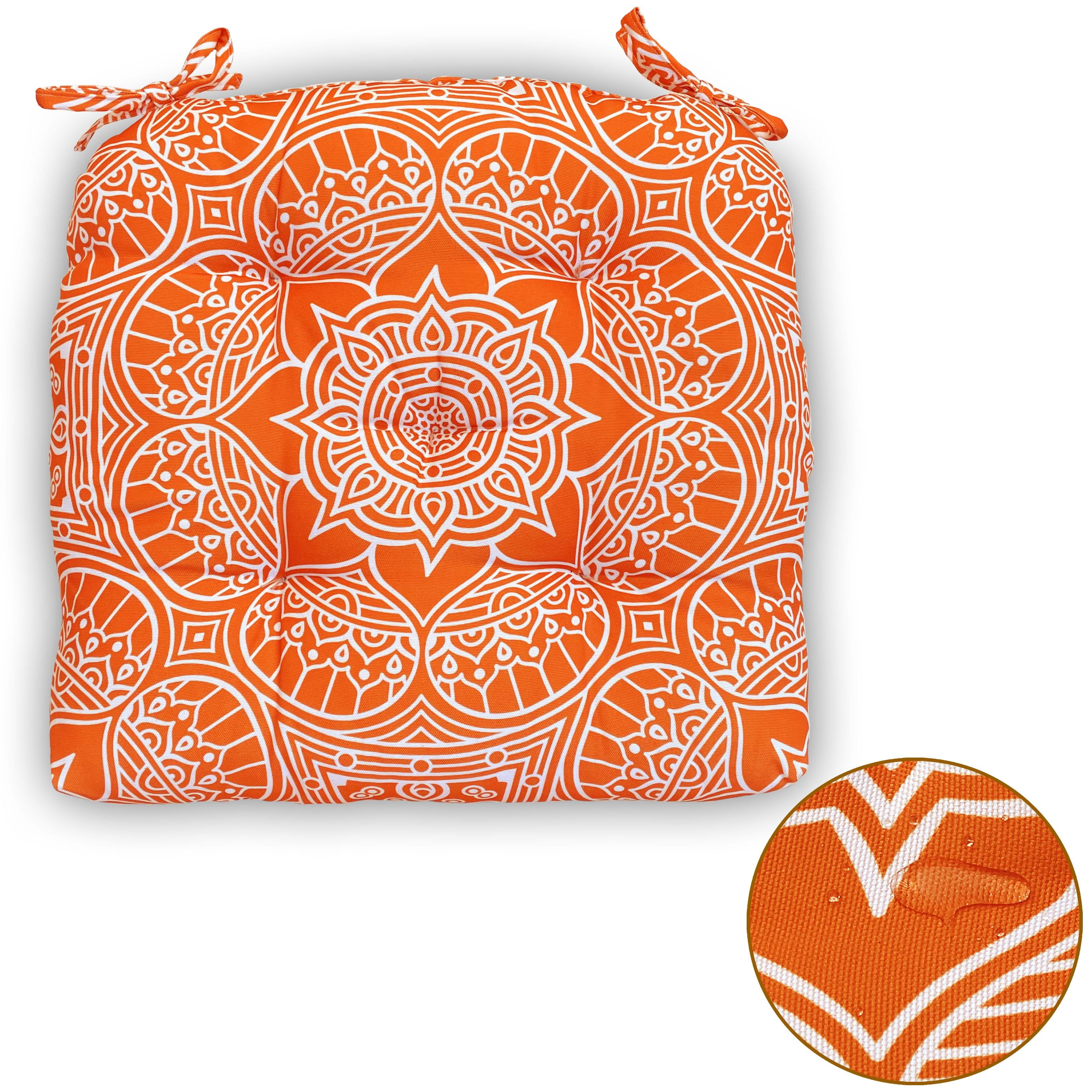 Indoor/Outdoor Chair Seat Cushion, Tufted, Weather, and Fade Resistant, 19" x 19" with Ties for Patio, Dining, Office Chairs