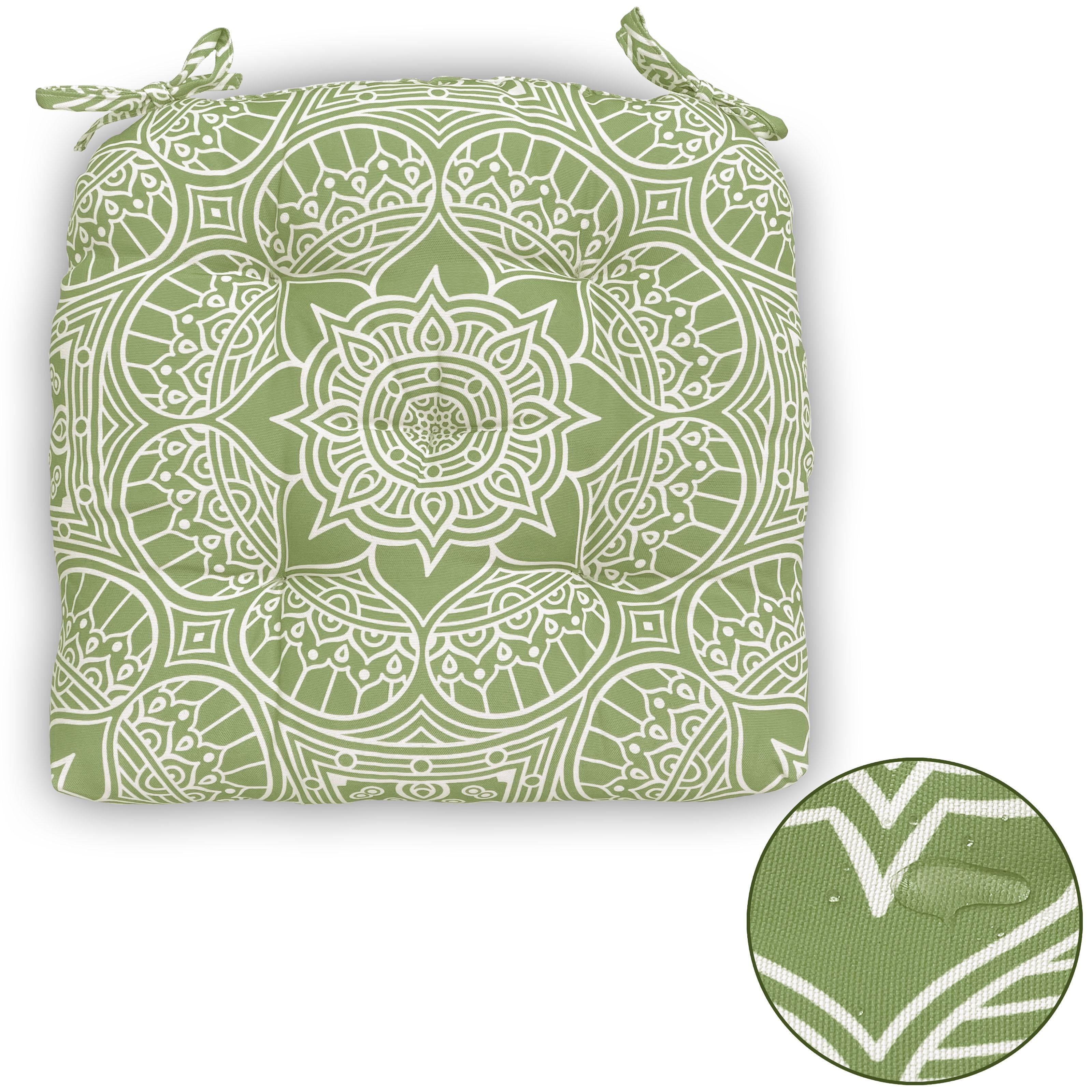 Indoor/Outdoor Chair Seat Cushion, Tufted, Weather, and Fade Resistant, 19" x 19" with Ties for Patio, Dining, Office Chairs